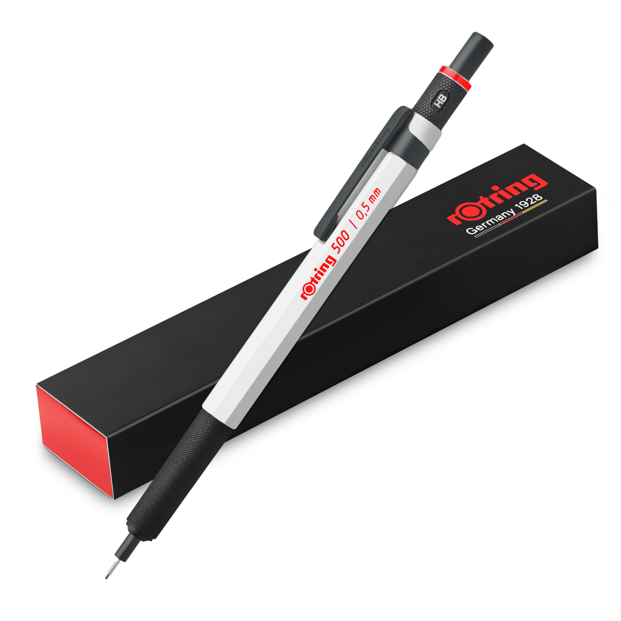 rOtring 500 Mechanical Pencil - 0.5mm HB Lead | White | Ergonomic Textured Grip 1