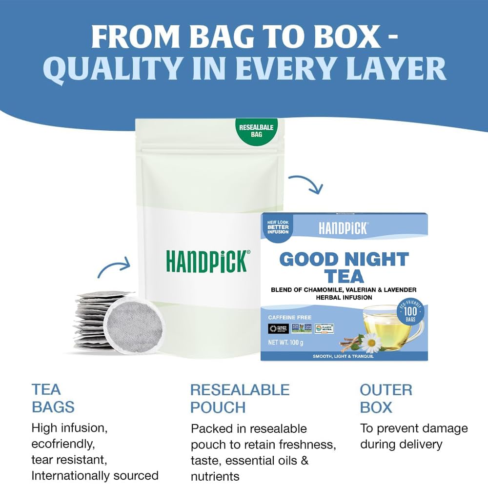 HANDPICK Good Night Tea Bags - Sleep & Relaxation Herbal Tea | 100 Count Caffeine Free 7