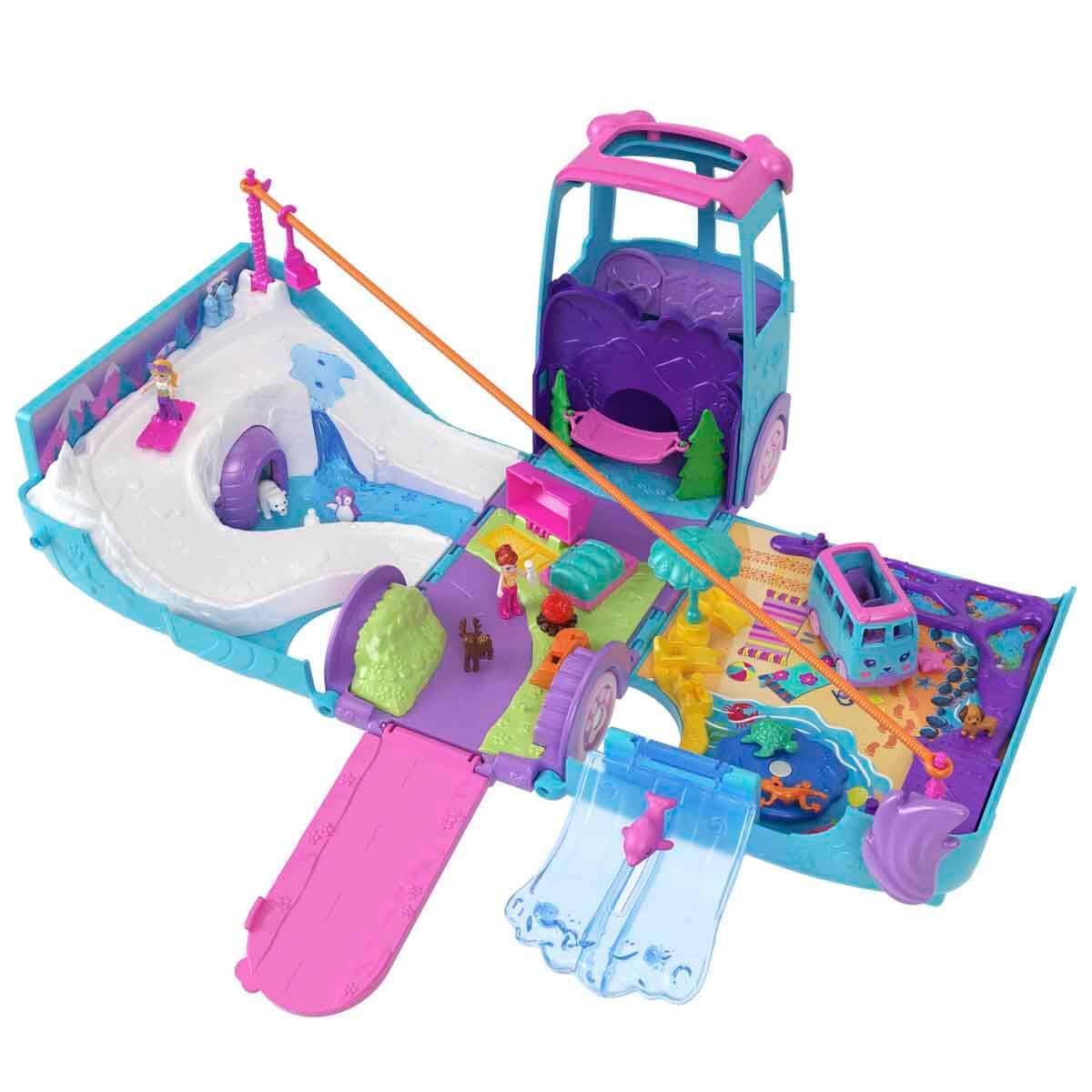 Polly Pocket Mobiles Haustier-Abenteuer-Spielset – Verwandelbarer Wohnmobil mit Mikropuppen und Haustieren, ab 4 Jahren