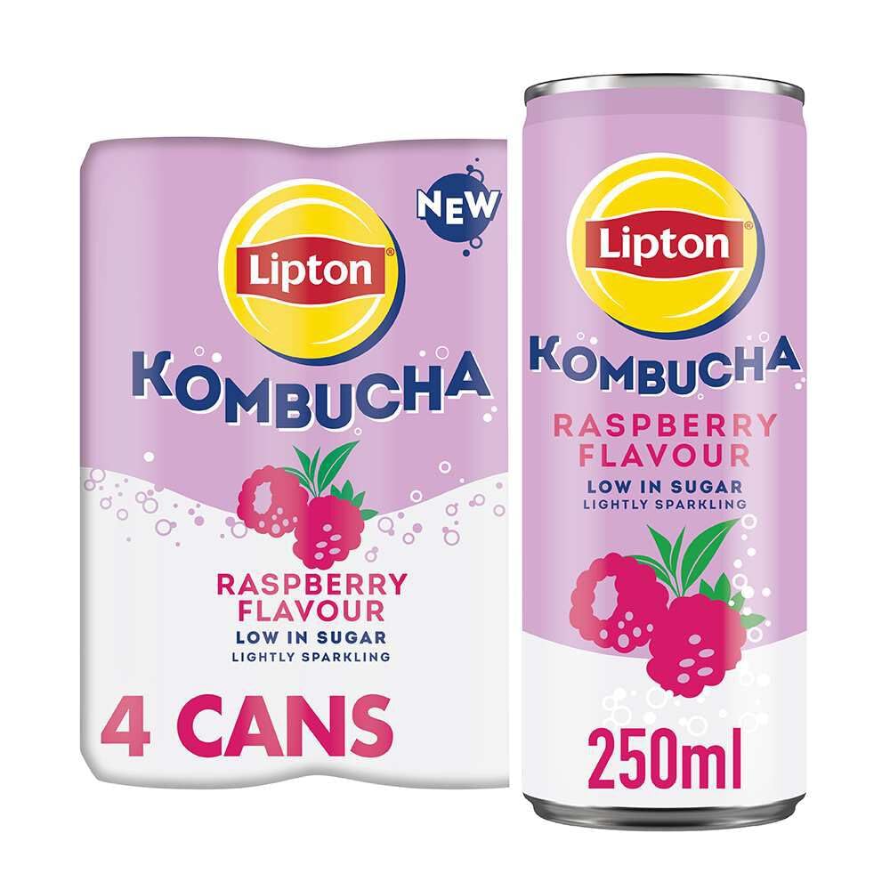 Lipton Raspberry Kombucha - 250ml (Pack of 4) | Live Cultures | Low Sugar