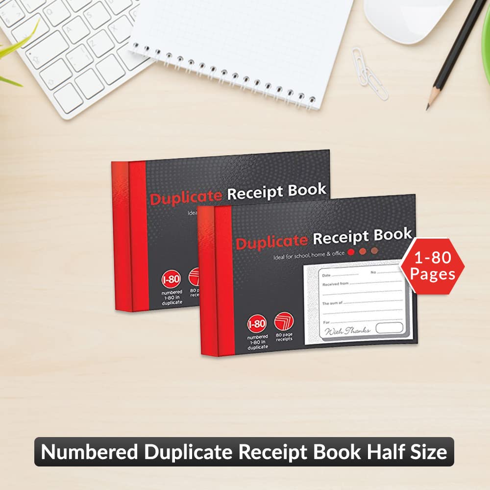 1ABOVE Duplicate Receipt Book - 3 Pack | Numbered 1-80 | Half Size (5"x4")