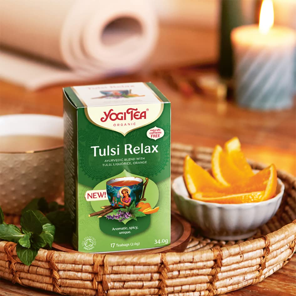 YOGI TEA Tulsi Relax Organic Herbal Tea, Naturally Caffeine Free, 6 Pack Tea Bags 2