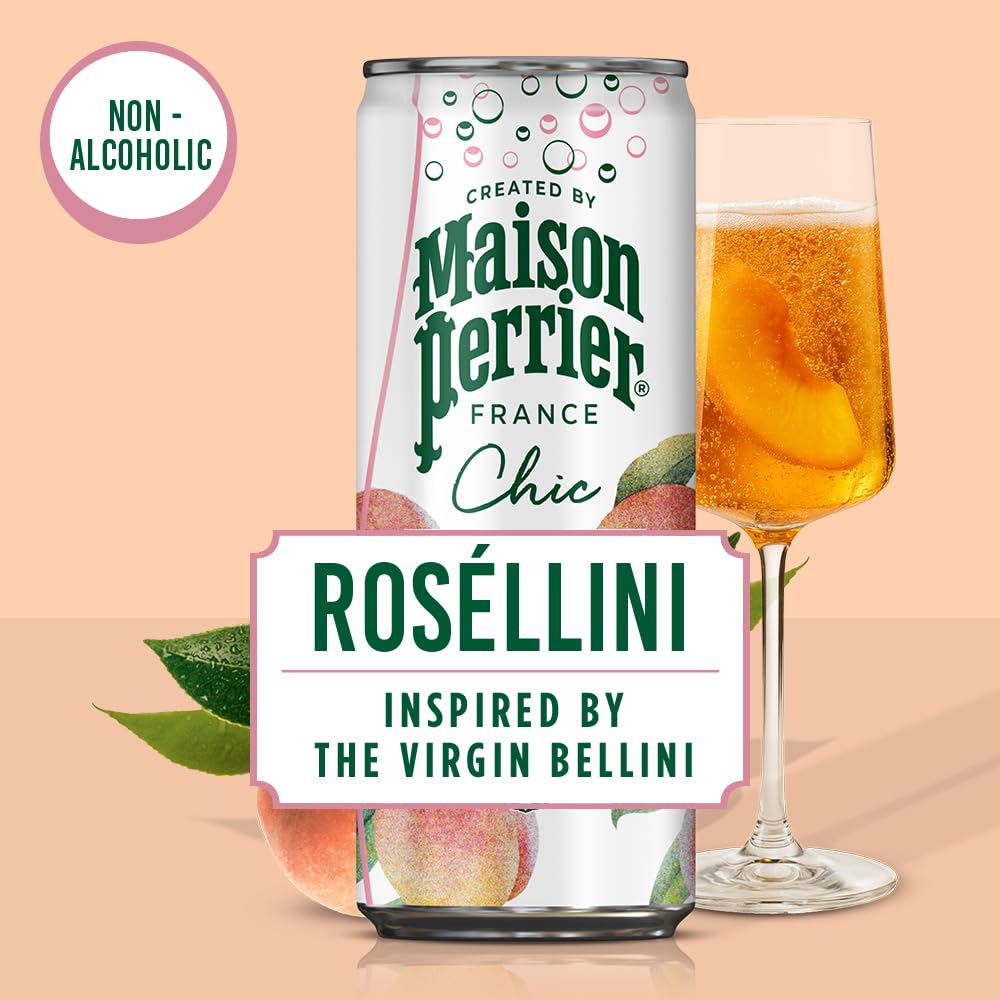 Maison Perrier Chic Rosellini Non-Alcoholic Aperitif | Peach & Blackcurrant Mocktail | 4 x 250ml Cans