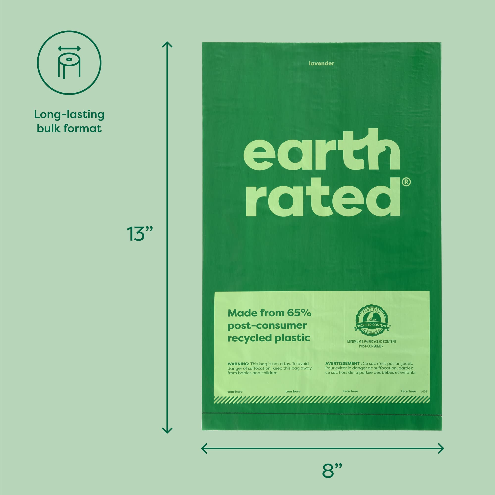 Earth Rated Dog Waste Bags - 300 Count Lavender Scented Roll | Recycled Plastic 6