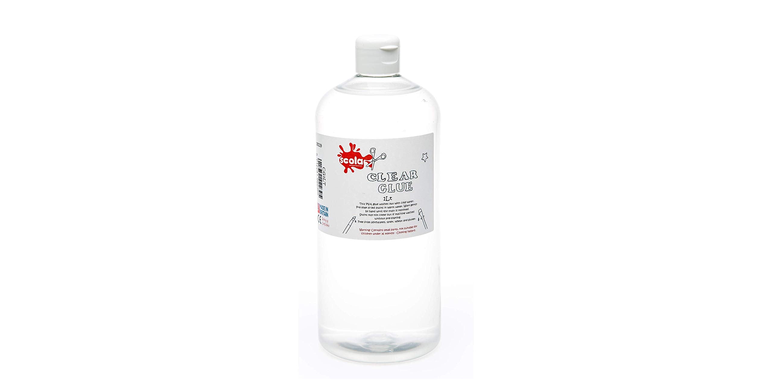 scola Clear Washable Glue - 1 Litre Bottle | Dries Clear | Non-Toxic for Crafts
