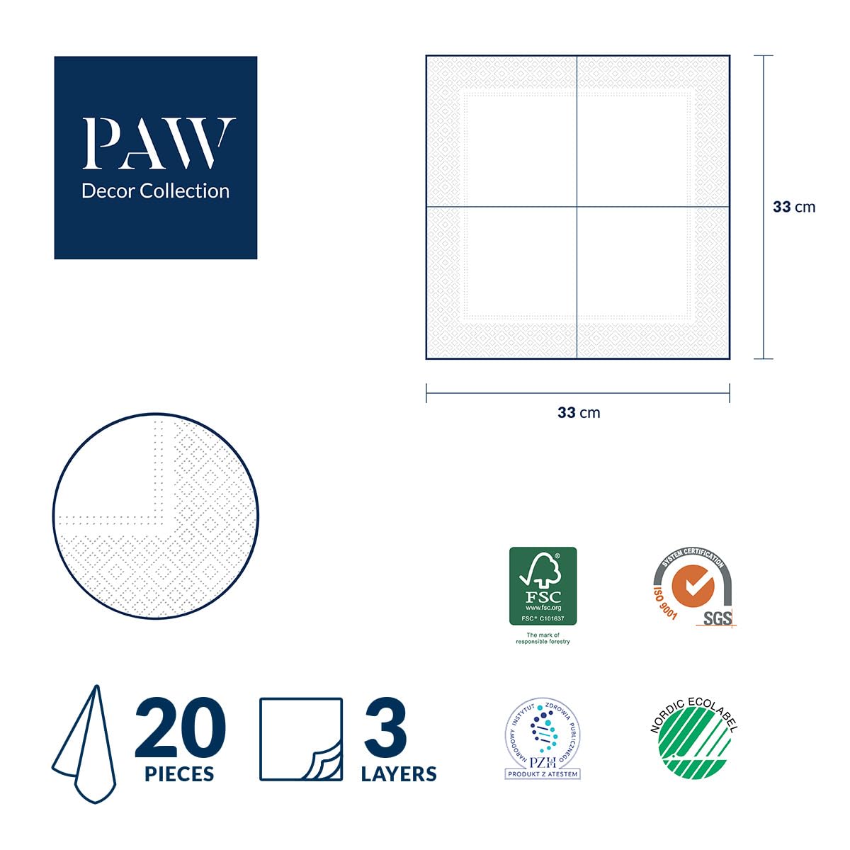 PAW Decor Collection Napkins 3-Ply Soccer Ball Print - 33 x 33 cm | 20 Pieces 6
