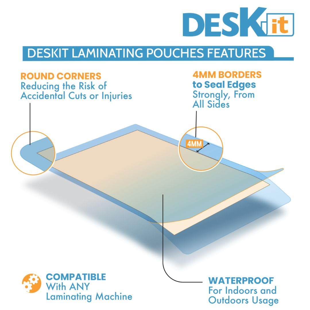 deskit Laminating Pouches A4 Glossy 100 Microns 120 Sheets Clear Protection