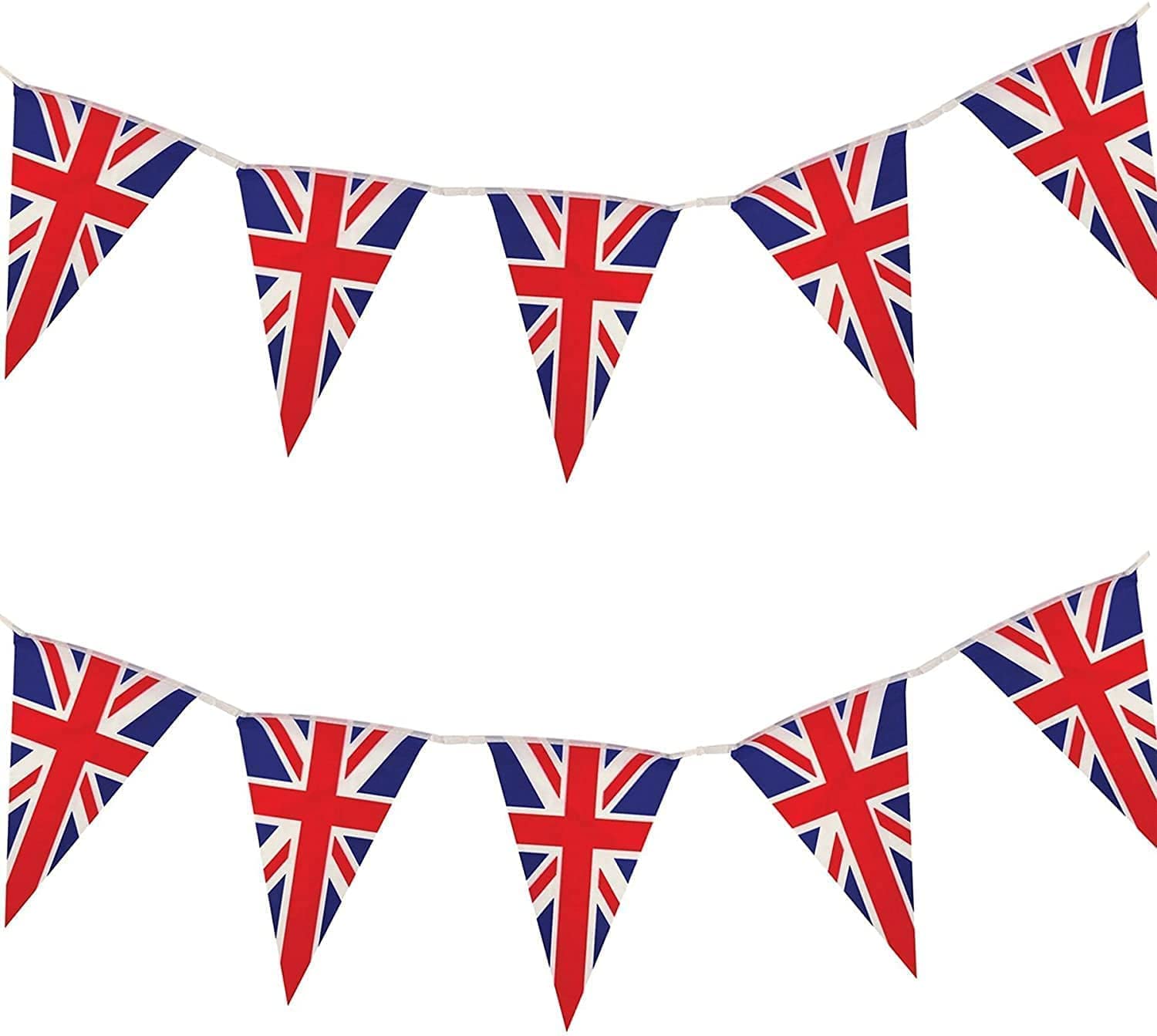 SHATCHI Union Jack Bunting Banner - 20m/65ft Long, 50 Triangle Plastic Flags for UK Celebrations 5