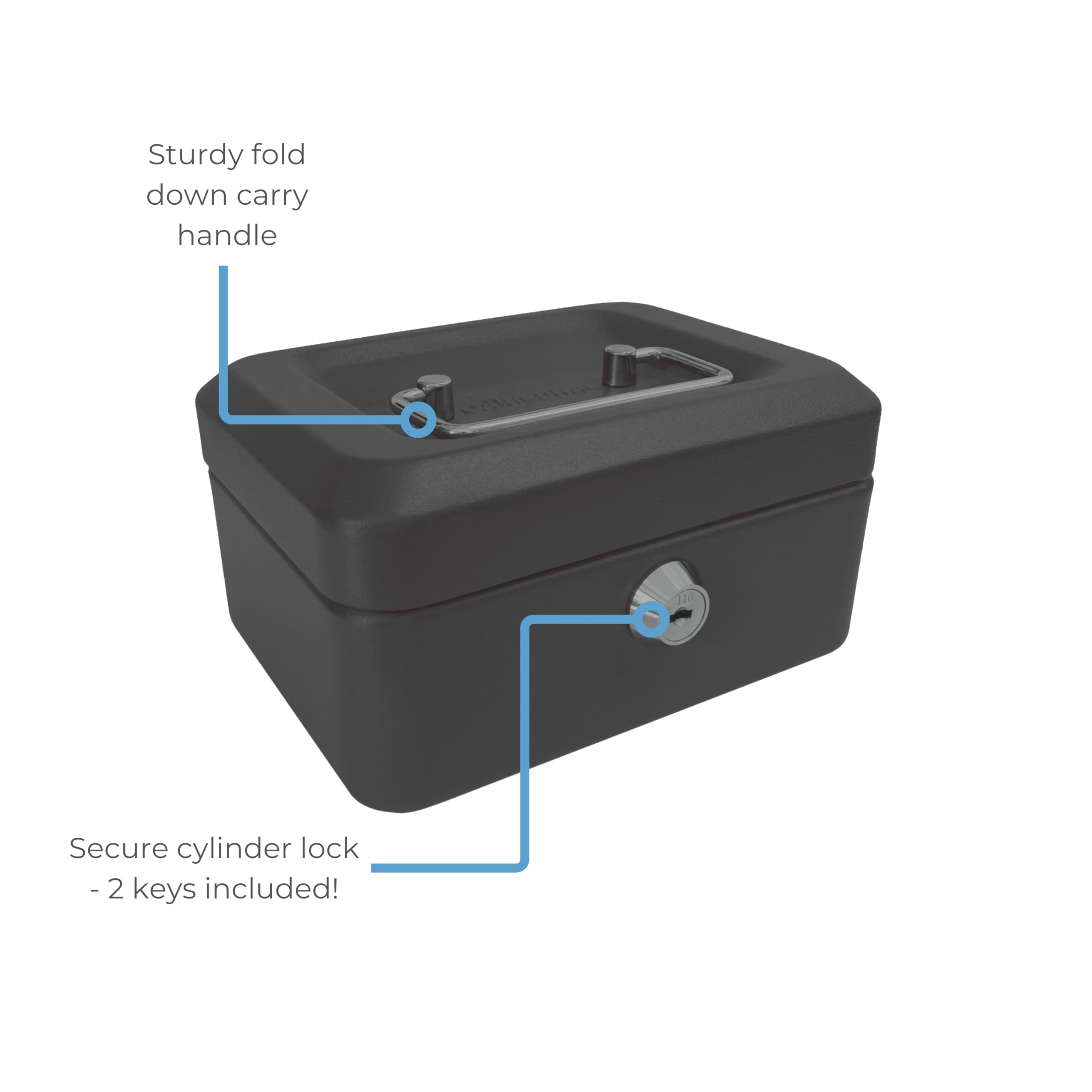 Cathedral Products Key Lockable Cash Box - 6 Inch - Black | Durable Steel | 6 Compartment Tray 4