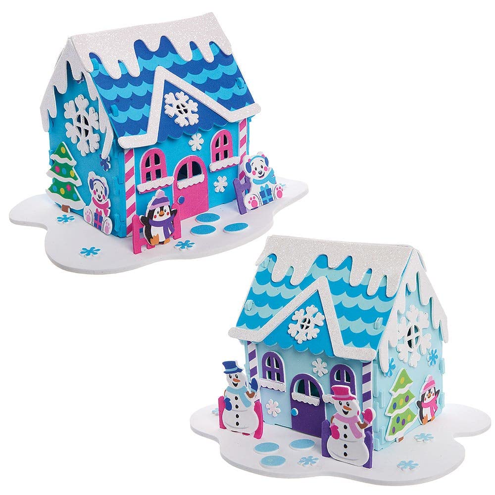 Baker Ross FX292 Snowman House Craft Kit - Pack of 2, 3D Foam Christmas Decoration for Kids 3