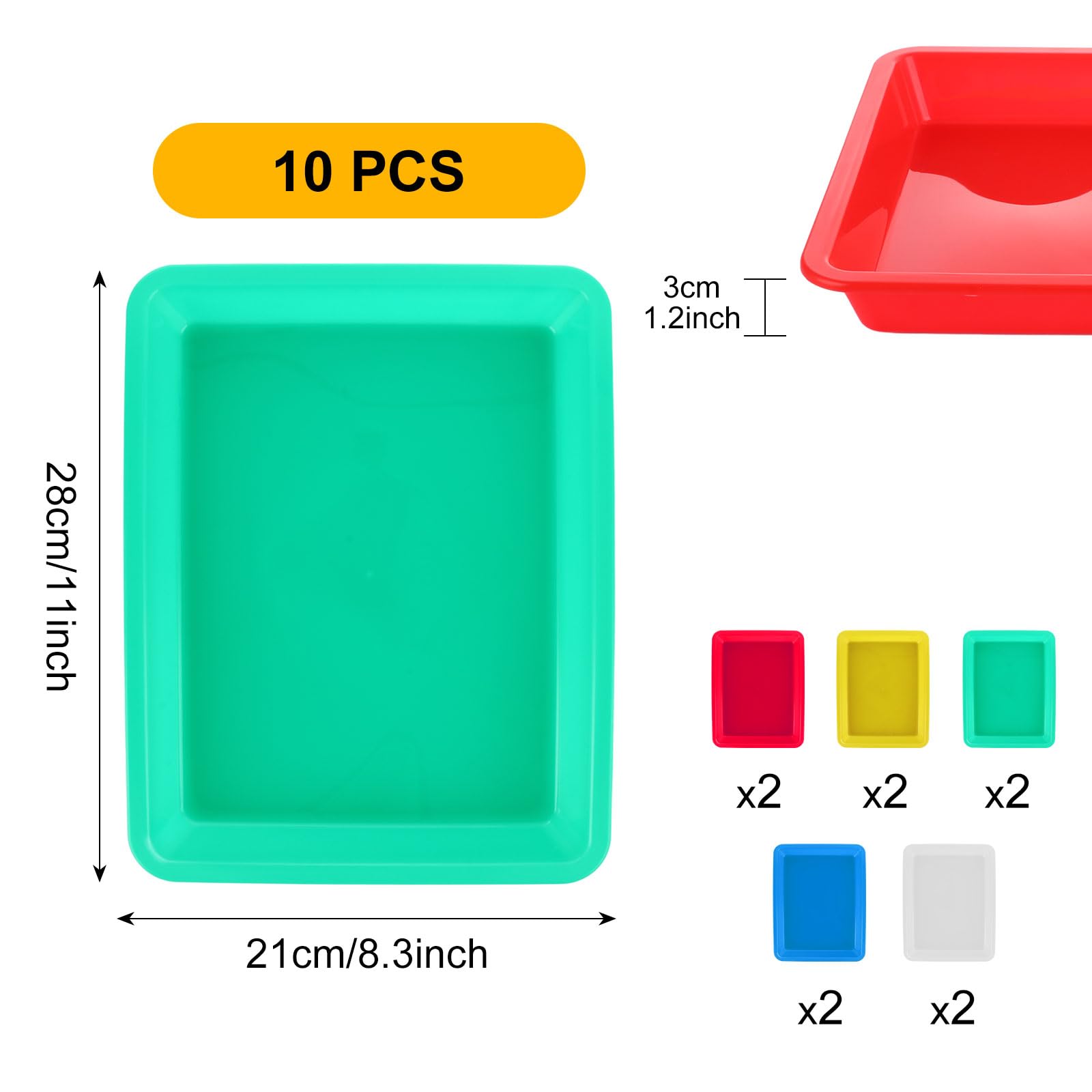 ASelected 10 Pcs Plastic Art Trays - 28x21x3cm | PP Plastic | 5 Assorted Colors