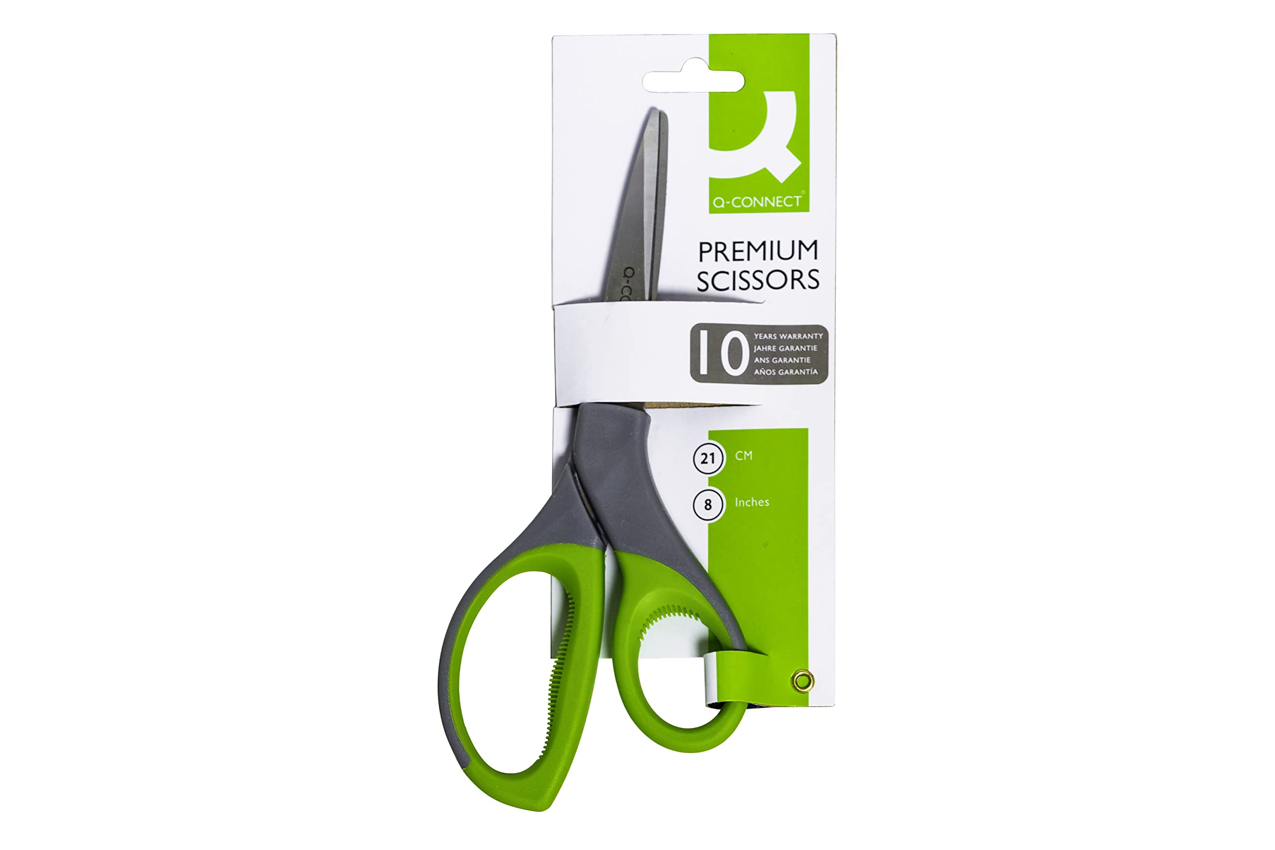 Q-Connect 8-inch Premium Scissors - Stainless Steel Blade | Green and Grey Handle 1