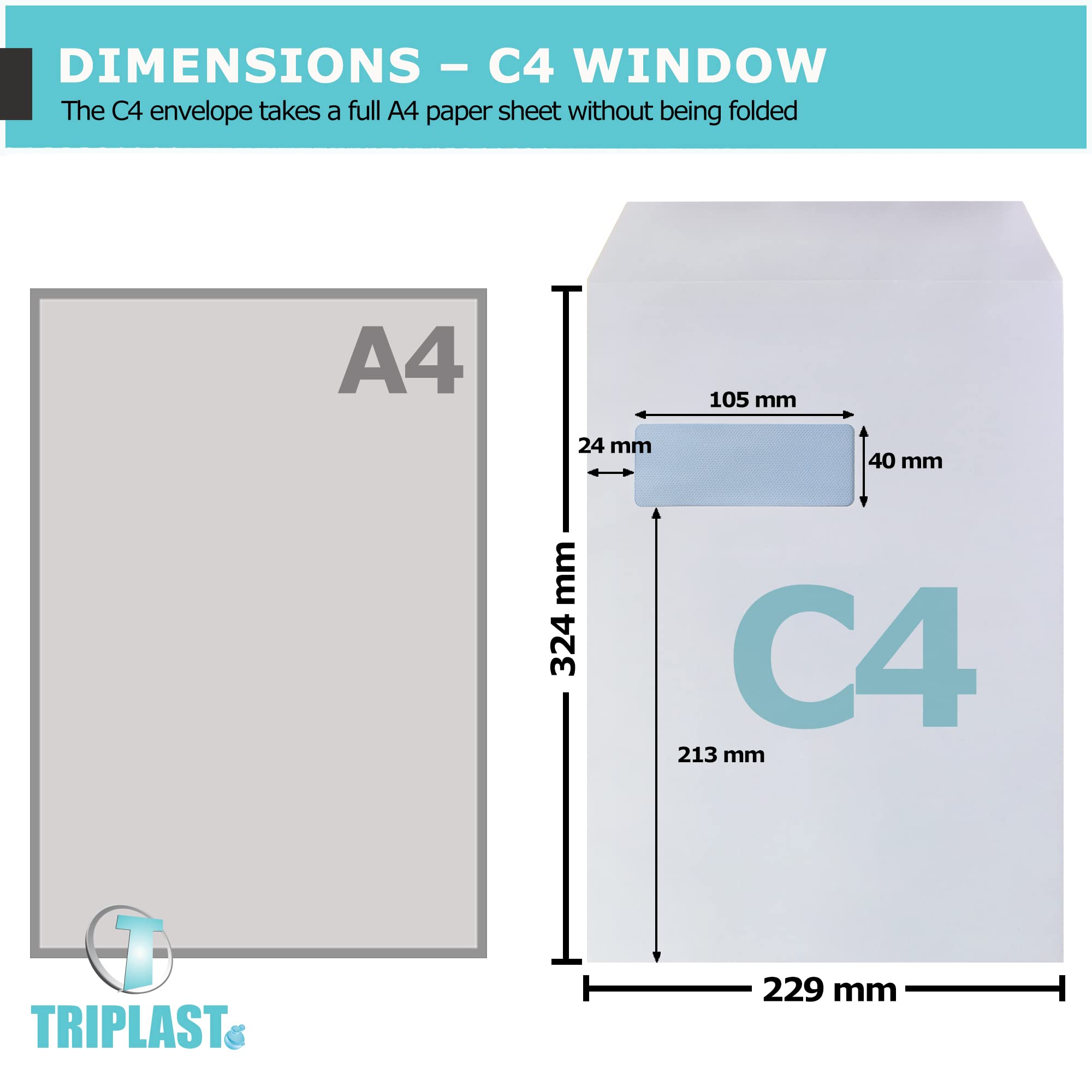 Triplast C4 Window Self Seal Security Envelopes - Pack of 20 | 90 gsm | Made in UK 2