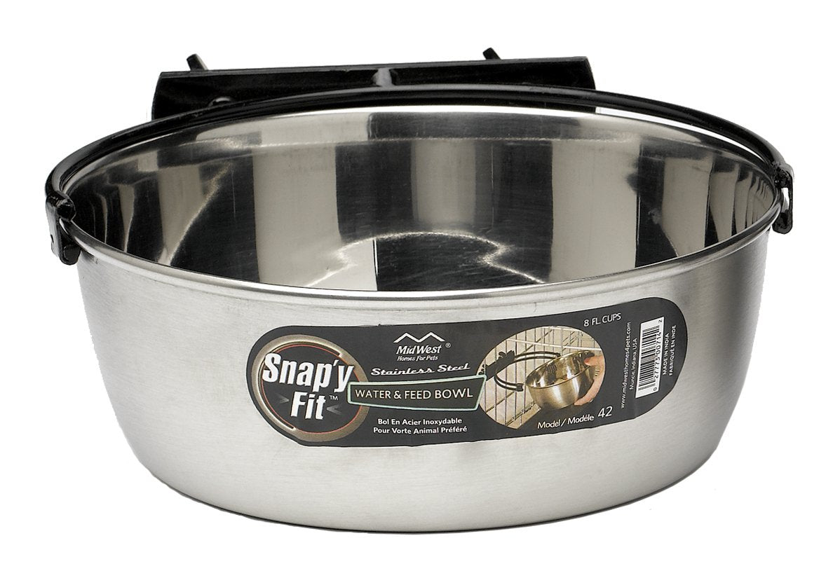 MidWest Homes for Pets Snap'y Fit Stainless Steel Crate Bowl - 2L Capacity | Rust Resistant | Dishwasher Safe 1