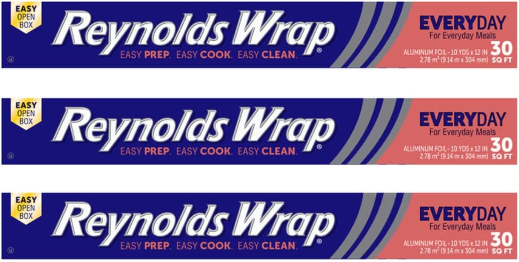Reynolds Classic Küchenfolie | 3 Rollen, 30,4 cm x 9,14 m | Aluminiumfolie zum Kochen, Backen, Grillen und Aufbewahren