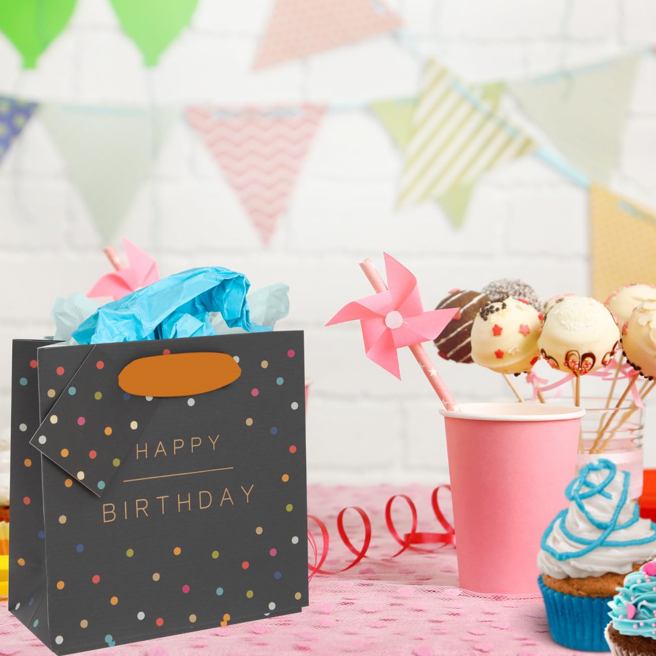 Glick Luxury Small Gift Bag - Happy Birthday Spots | 14cm x 14cm x 6cm | 210 GSM Paper 4