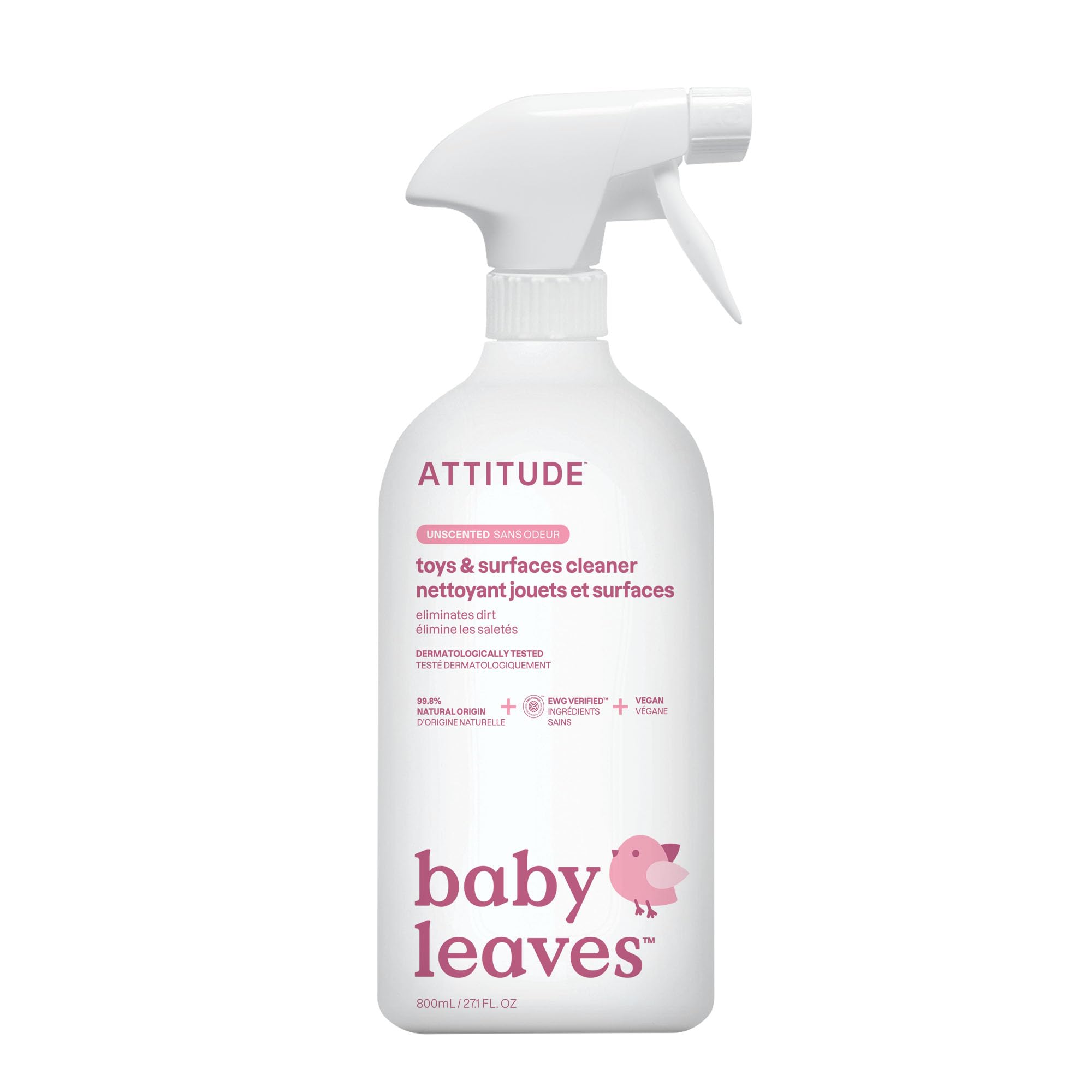 ATTITUDE EWG Verified Toy and Surface Cleaner - Unscented, Plant-Based Formula | 800 ml Spray 1