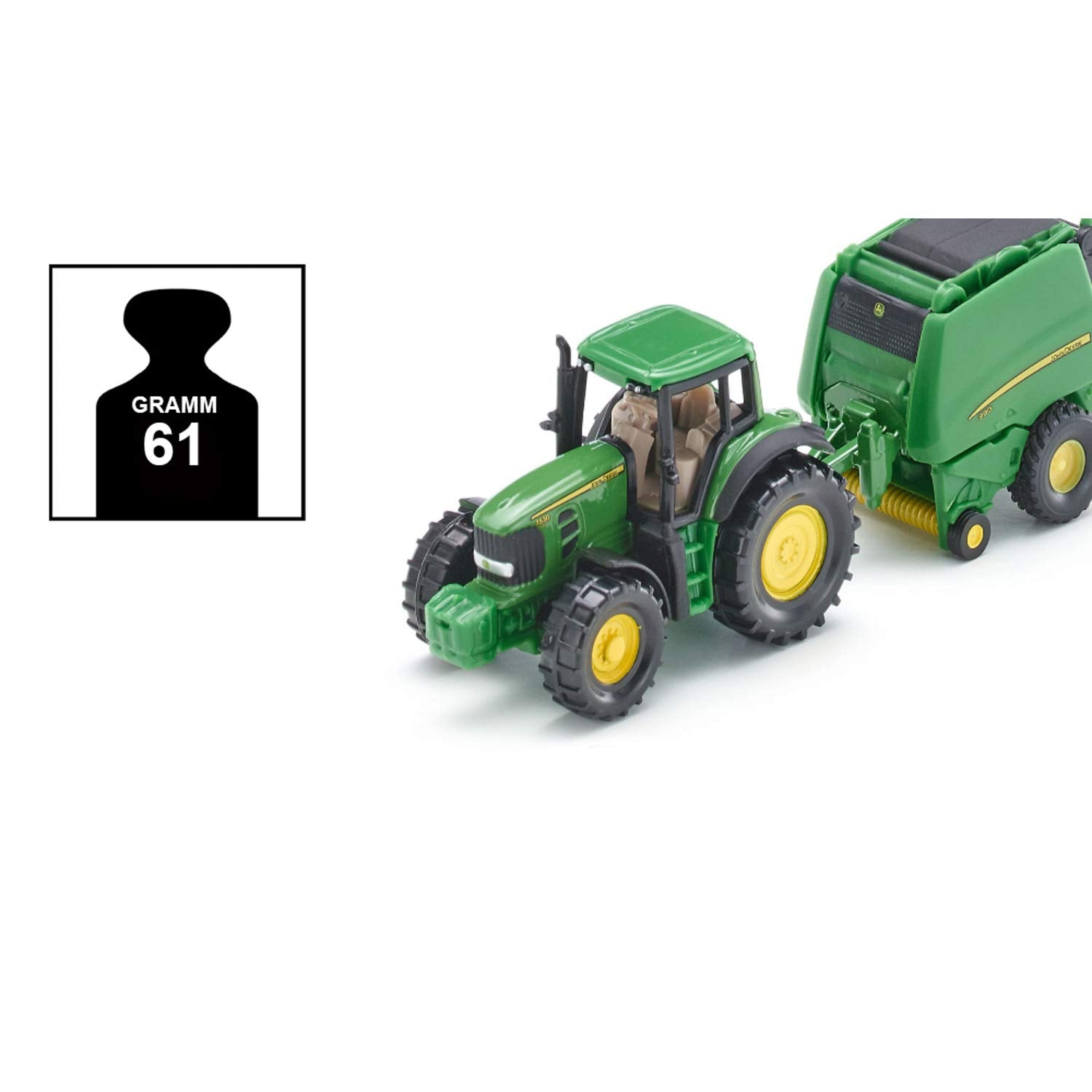 SIKU John Deere Tractor with Round Baler and 2 Bales 1:72 Scale | Metal/Plastic | Green 6