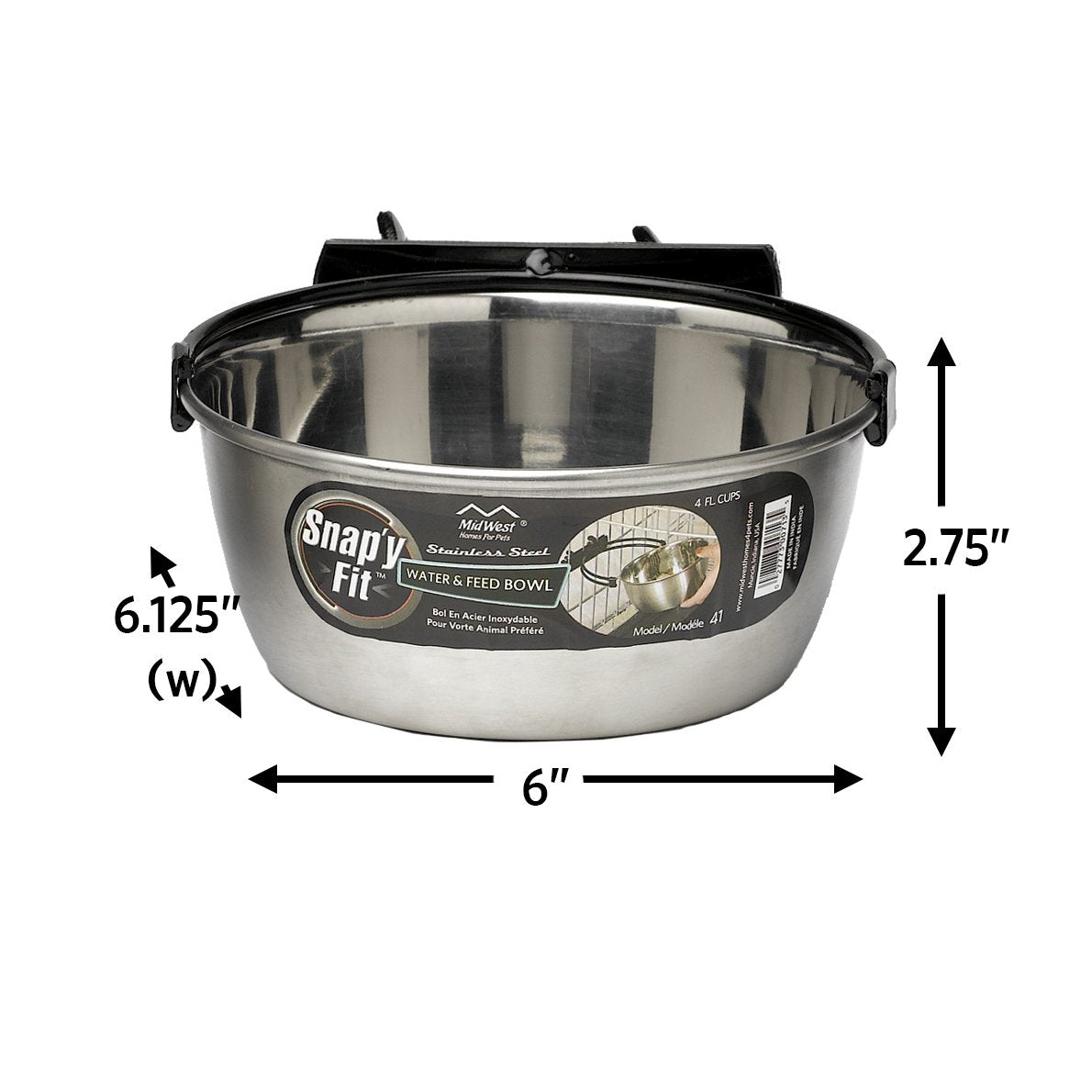 MidWest Homes for Pets Snap'y Fit Stainless Steel Food Bowl | 1 qt Capacity | Rust Resistant 2