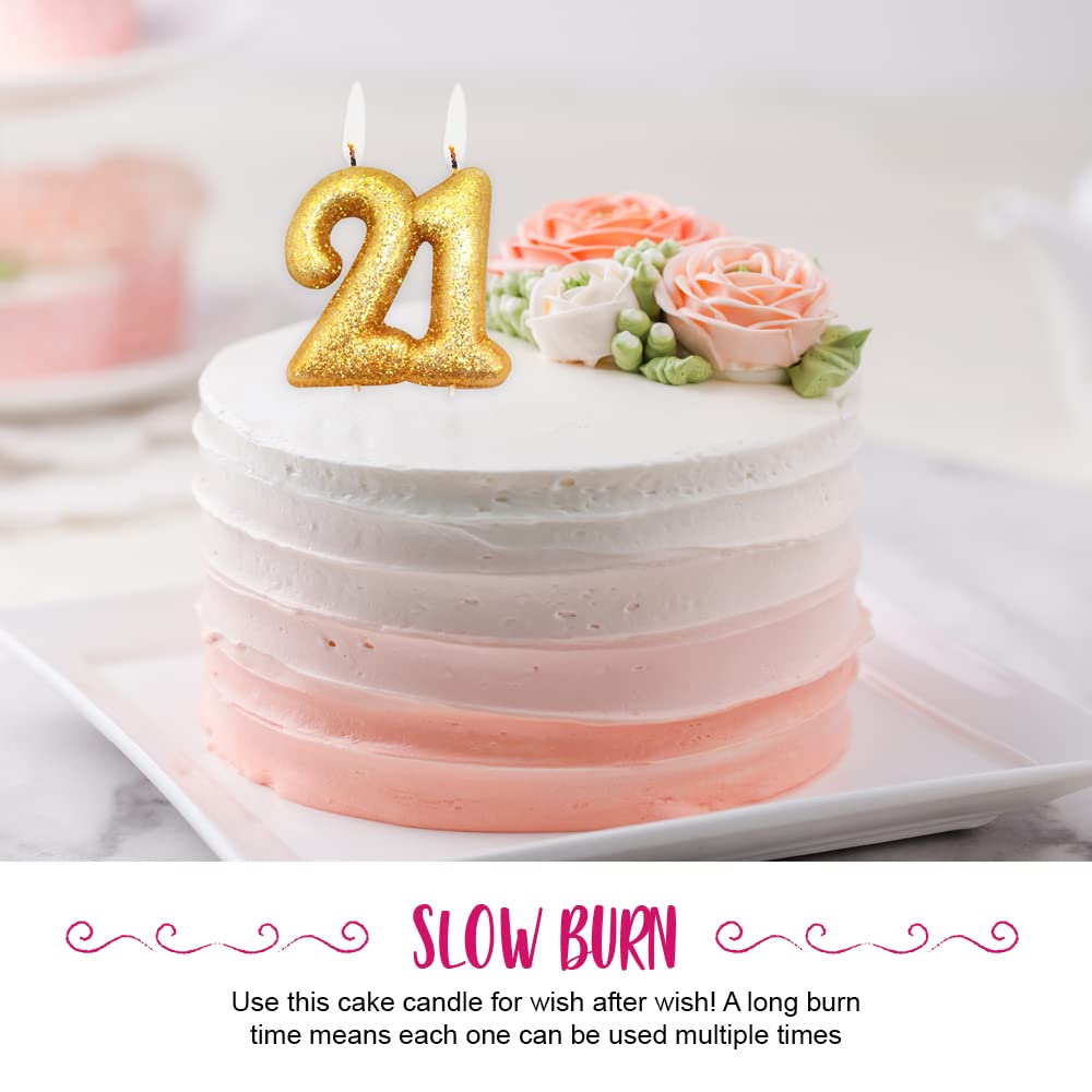 Anniversary House Number 21 Glitter Birthday Candle - Gold, 7cm Tall 2