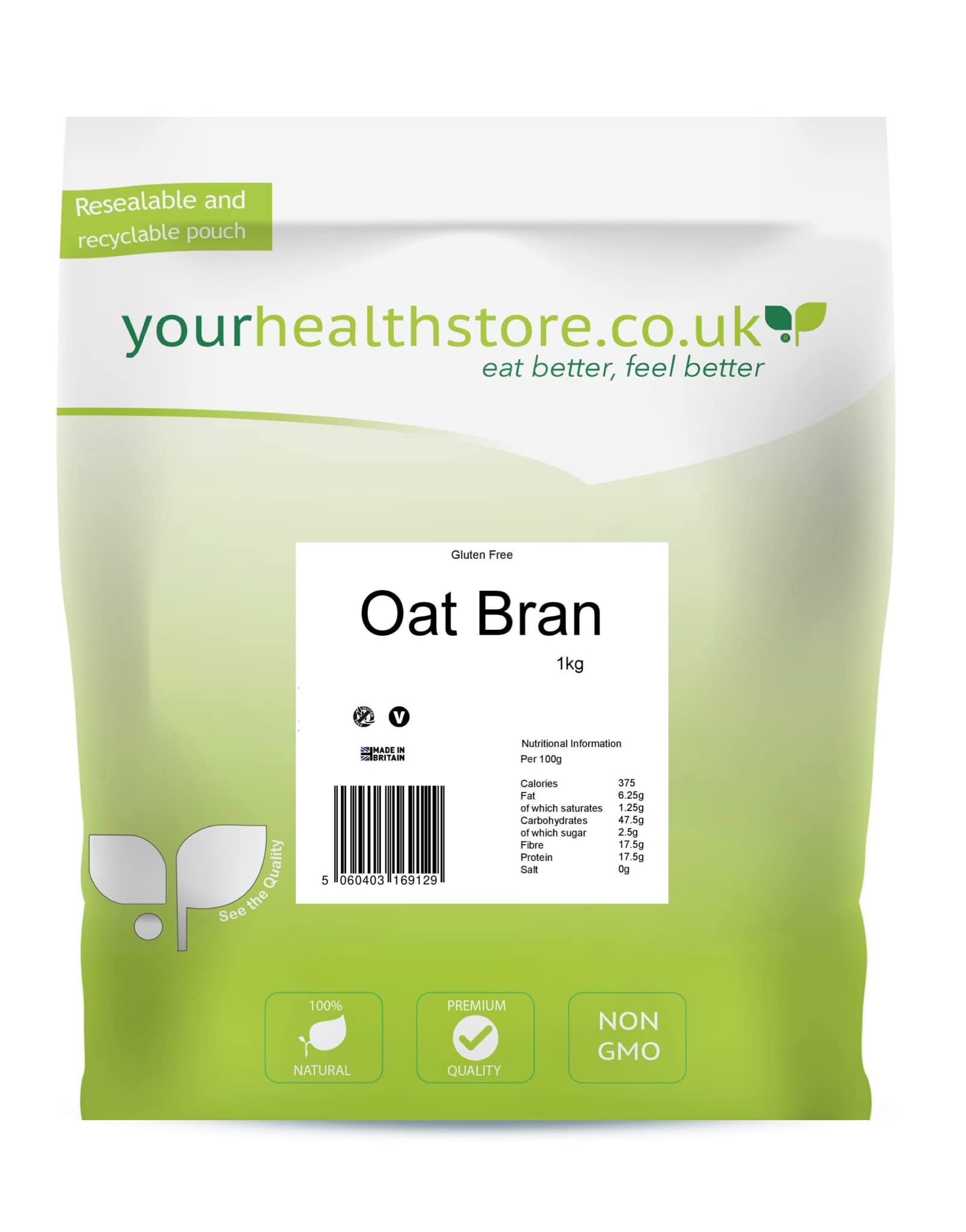 yourhealthstore Premium Gluten Free Oat Bran - 1kg Pack | High Fibre | Made in Britain