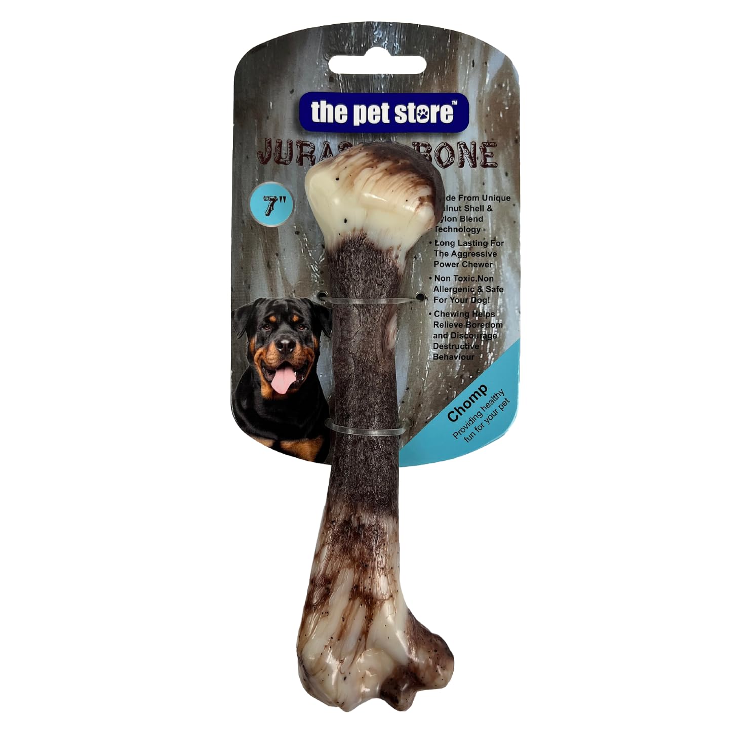 J&E Importers Jurassic Bone 7 Inch Chew Toy for Aggressive Dogs | Nylon & Walnut Shell 1
