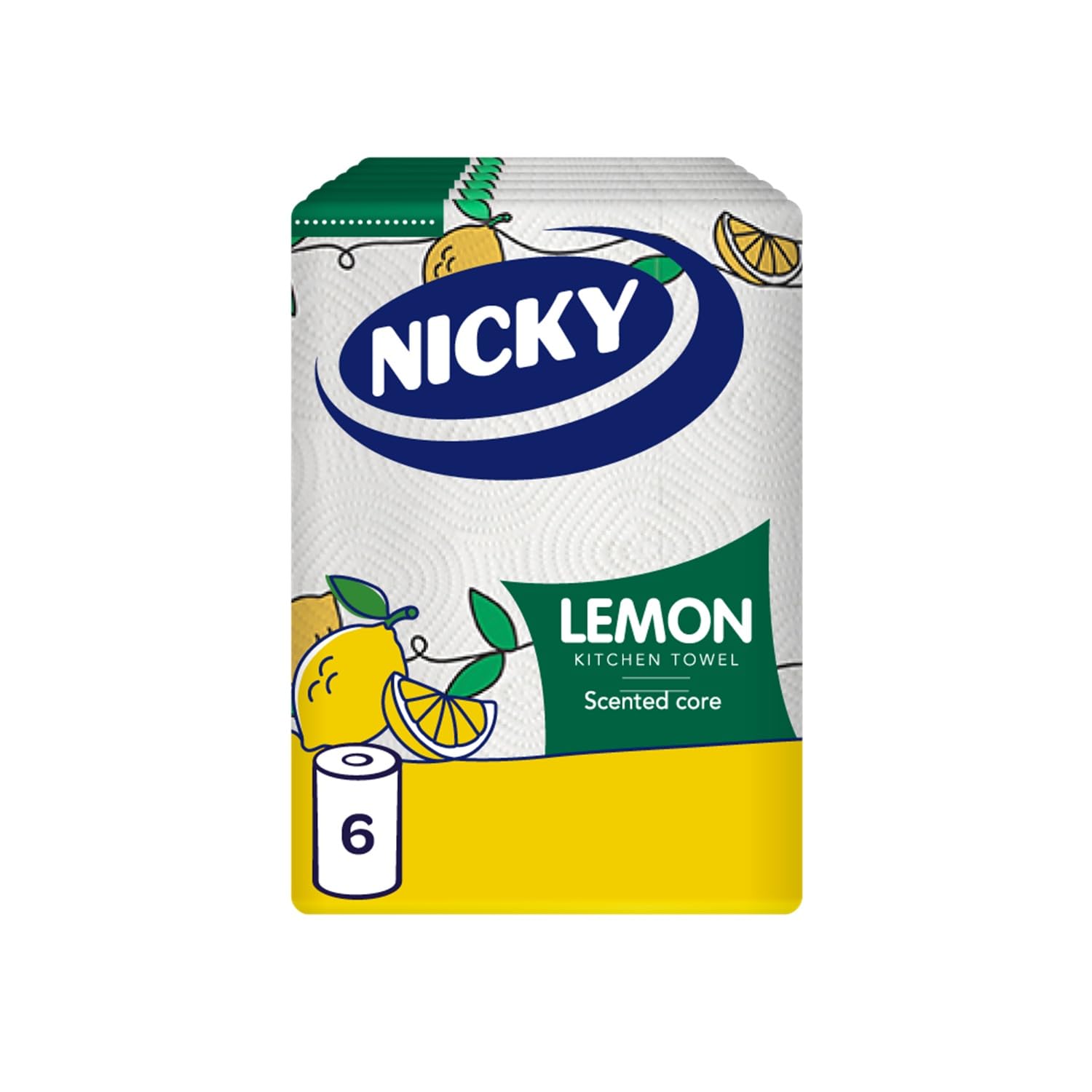 Nicky Lemon Küchenhandtuch - Packung mit 6 Rollen, 150 2-lagige Blätter pro Rolle, parfümiert, geprägt, FSC-zertifiziert