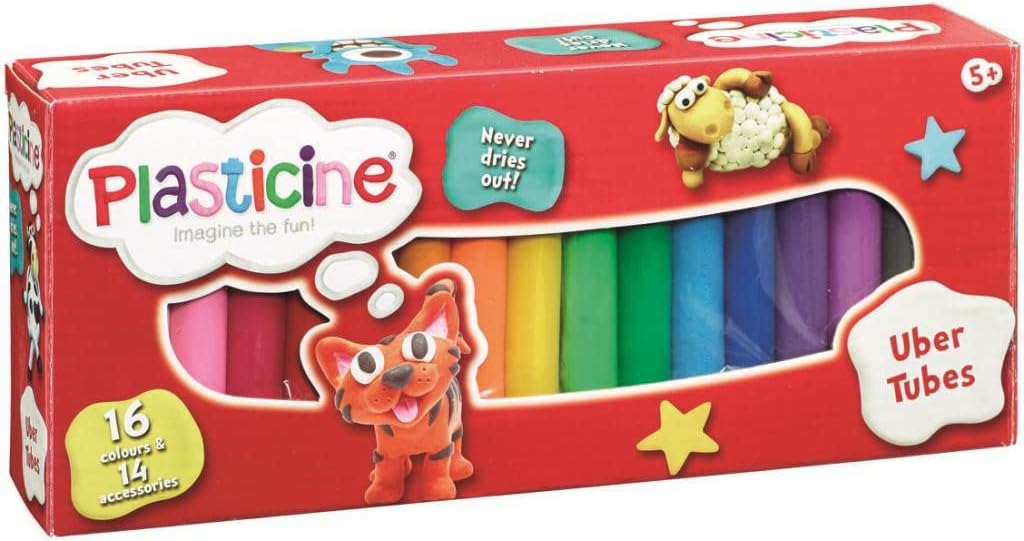 Plasticine Uber Tubes Modeling Clay - 16 Colors, Never Dries, Ages 5+ 1