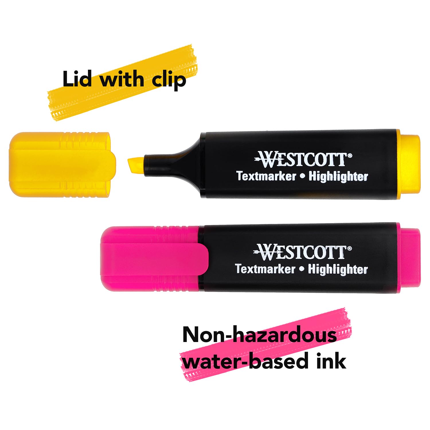 Westcott Highlighter Markers - 6-Pack Mix with Chisel Tip & Quick-Drying Ink | Non-Toxic 4