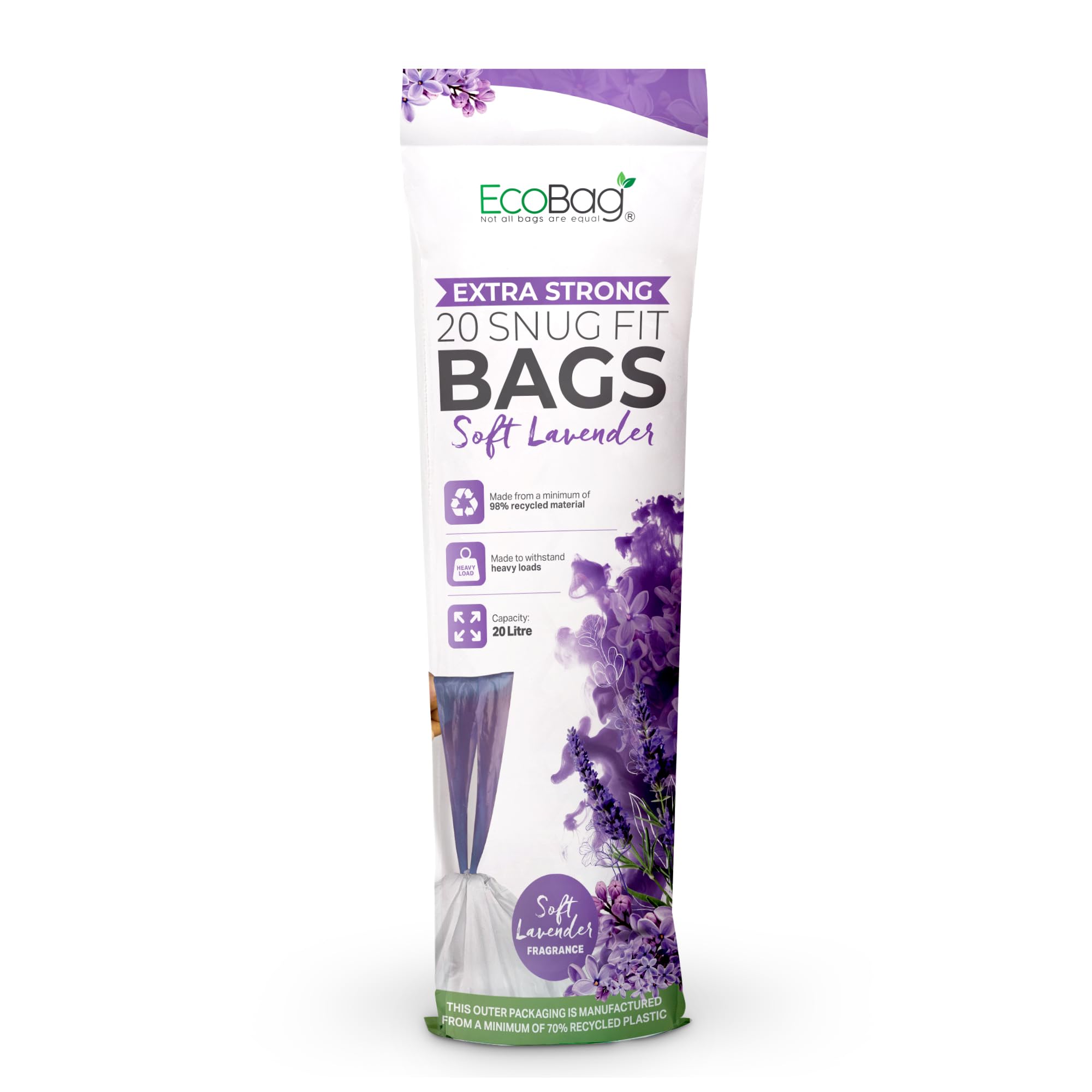EcoBag Lavender Scented Drawstring Bin Liner | 20L Capacity | 24 Microns | 20 Count