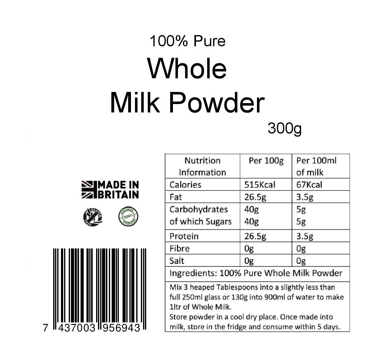 yourhealthstore 100% Pure Whole Milk Powder - 300g | Gluten Free | Vegetarian 3
