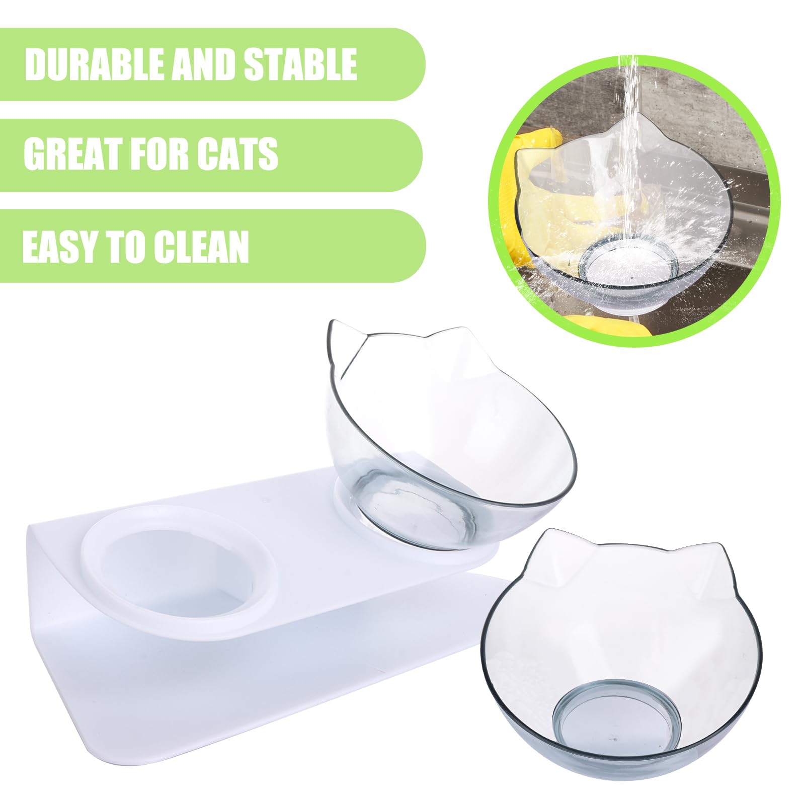 ASelected Raised Cat Bowl with Stand - Tilted 15° Design, Non-Slip Base, Easy Clean Plastic 3