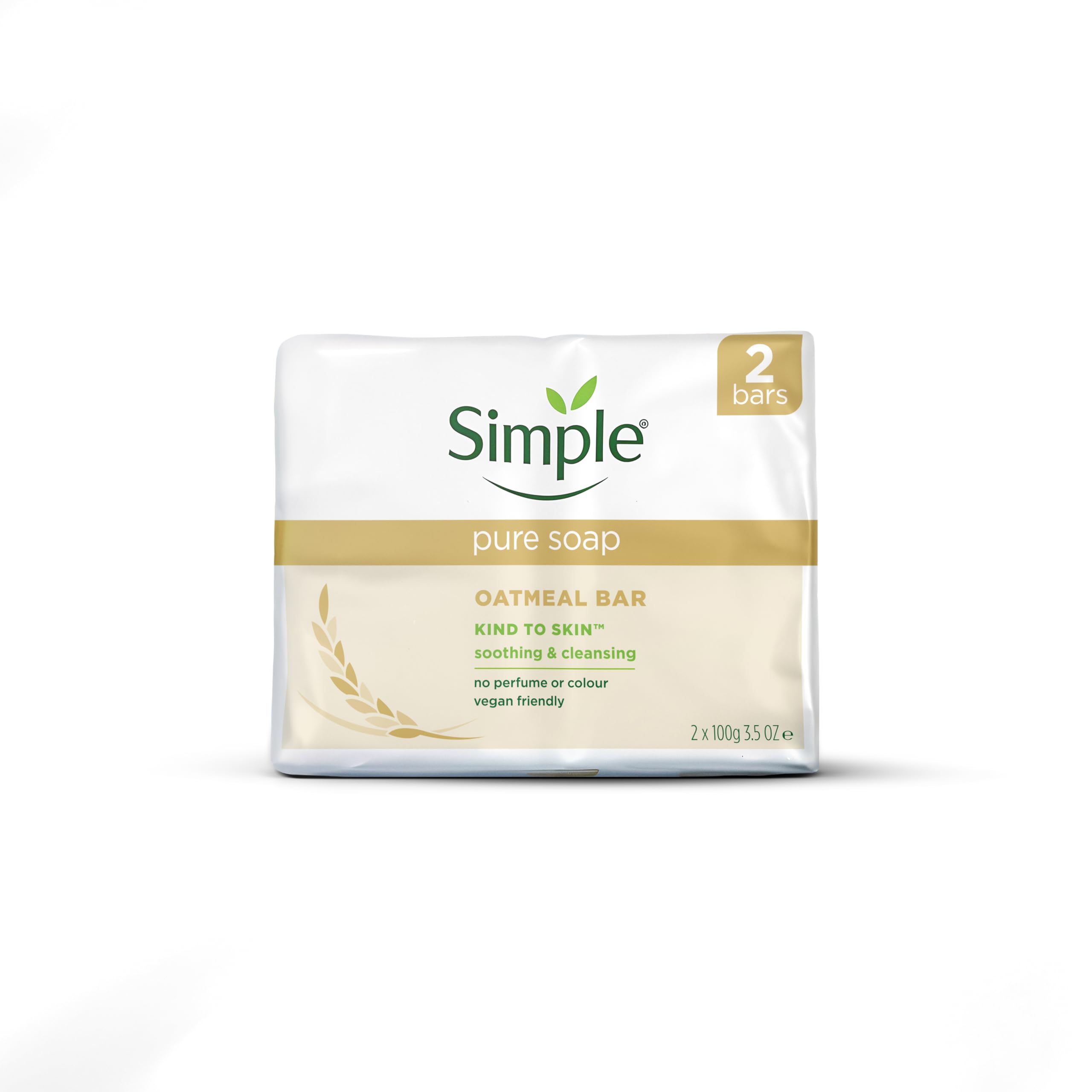 Simple Pure Soap Oatmeal Bar - Fragrance-Free, Gentle Cleansing for Sensitive Skin | 2 x 100g Bars 1