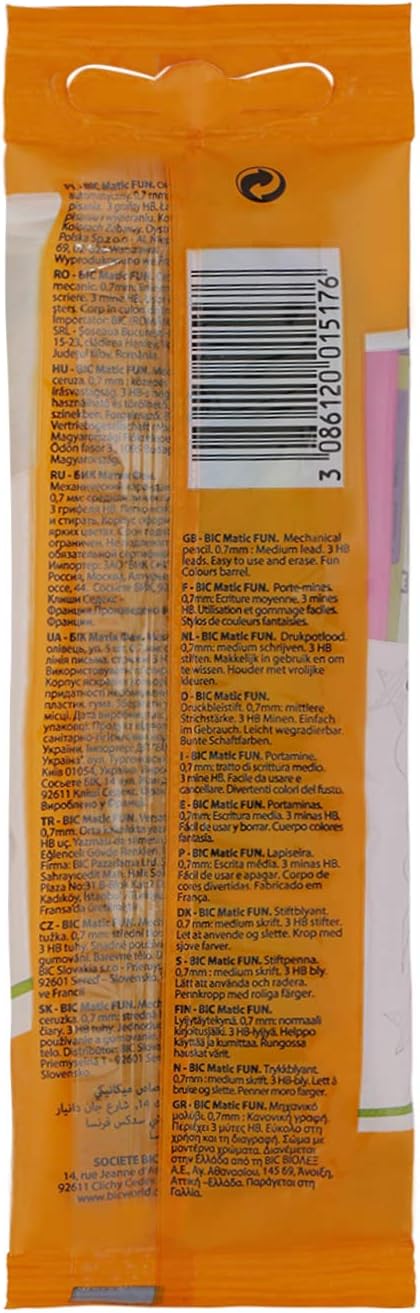 BIC Matic HB Mechanical Pencils and Eraser, Assorted Barrel Colours with Fine Point (0.7mm), Pack of 5 5