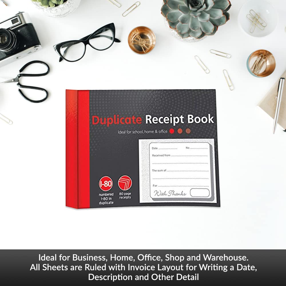 1ABOVE Duplicate Receipt Book - 80 Numbered Duplicate Pages | Half Size (5"x4") | Pack of 5 4