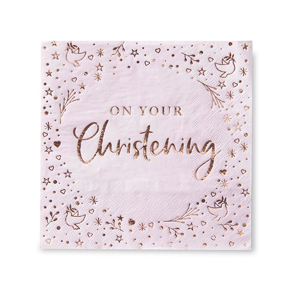Anniversary House Pink Christening Lunch Napkins - 3 Ply Foil Stamped | 33 x 33cm Unfolded 1