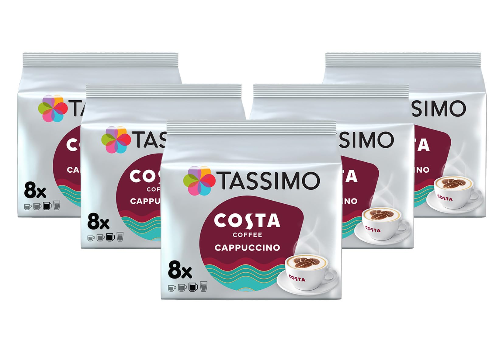 Tassimo Costa Cappuccino Coffee Pods - 8 Count Capsules, Pack of 5 (40 Drinks Total) 1