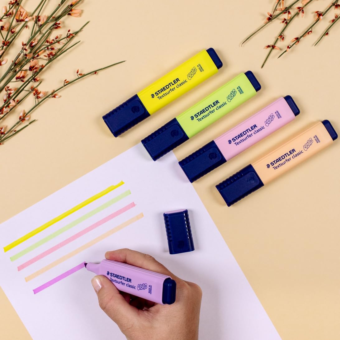 STAEDTLER Textsurfer Classic Highlighters - Assorted Pastel Colours | Chisel Tip | Ink Jet Safe