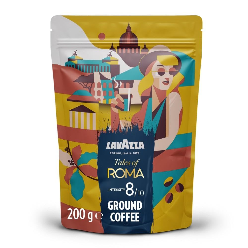 Lavazza Tales of Roma Kaffee gemahlen – Aromatische Noten von Haselnuss und dunkler Schokolade, Ideal für Mokkakanne, 200 g
