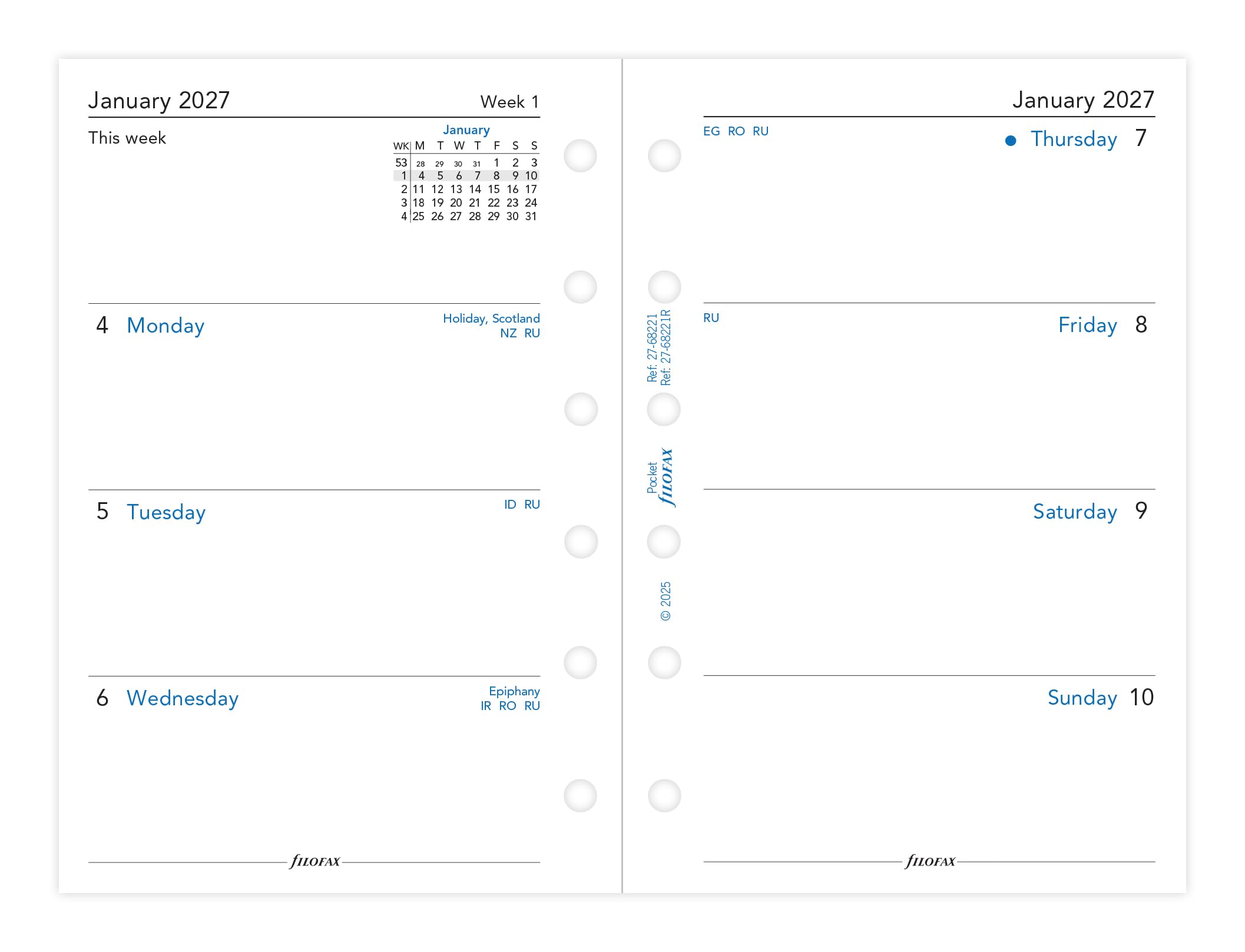Filofax Pocket 2027 Diary Refill - Week on Two Pages | English | 81mm x 120mm 2