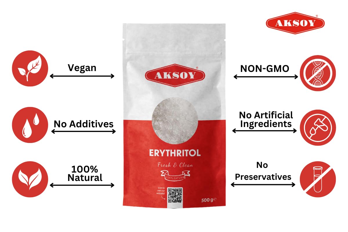 AKSOY Erythritol Granulated Sugar Substitute - Zero Calorie, 100% Natural, 500g 3