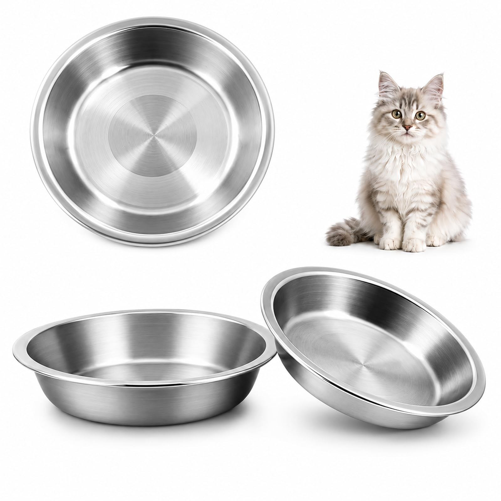 JADUFHU Stainless Steel Cat Bowls - 3 Pcs, 5.5 Inch Diameter, Whiskers-Friendly Design
