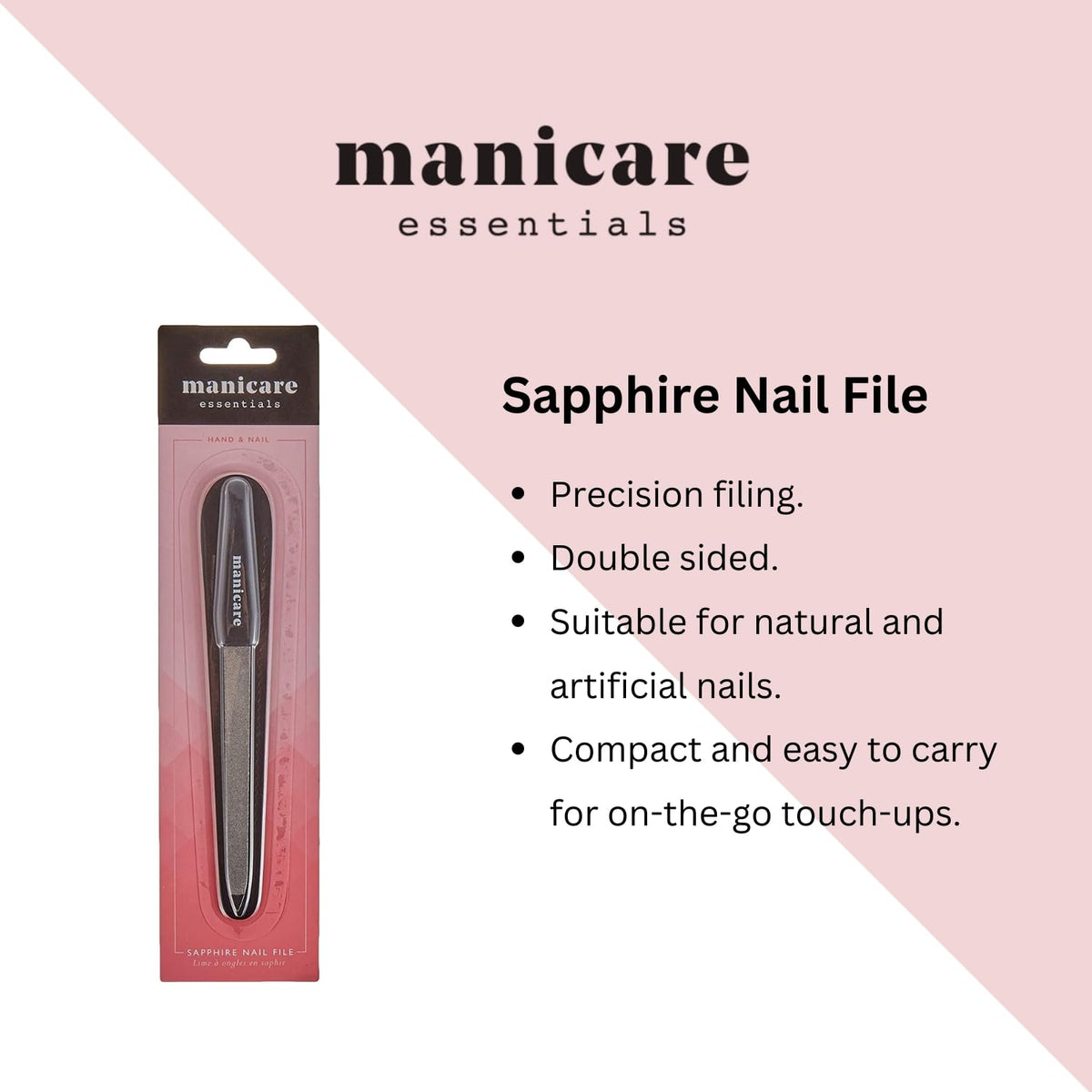 Manicare Sapphire Nail File - Double Sided Coarse & Fine Grit | Emery Board | Black