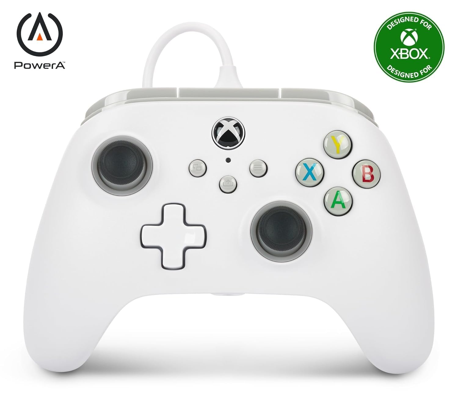 Kabelgebundener PowerA-Controller für Xbox Series X|S, Xbox One, PC – offiziell lizenziert, Dual Rumble, 3 m langes Kabel, 3,5-mm-Headset-Anschluss – Weiß