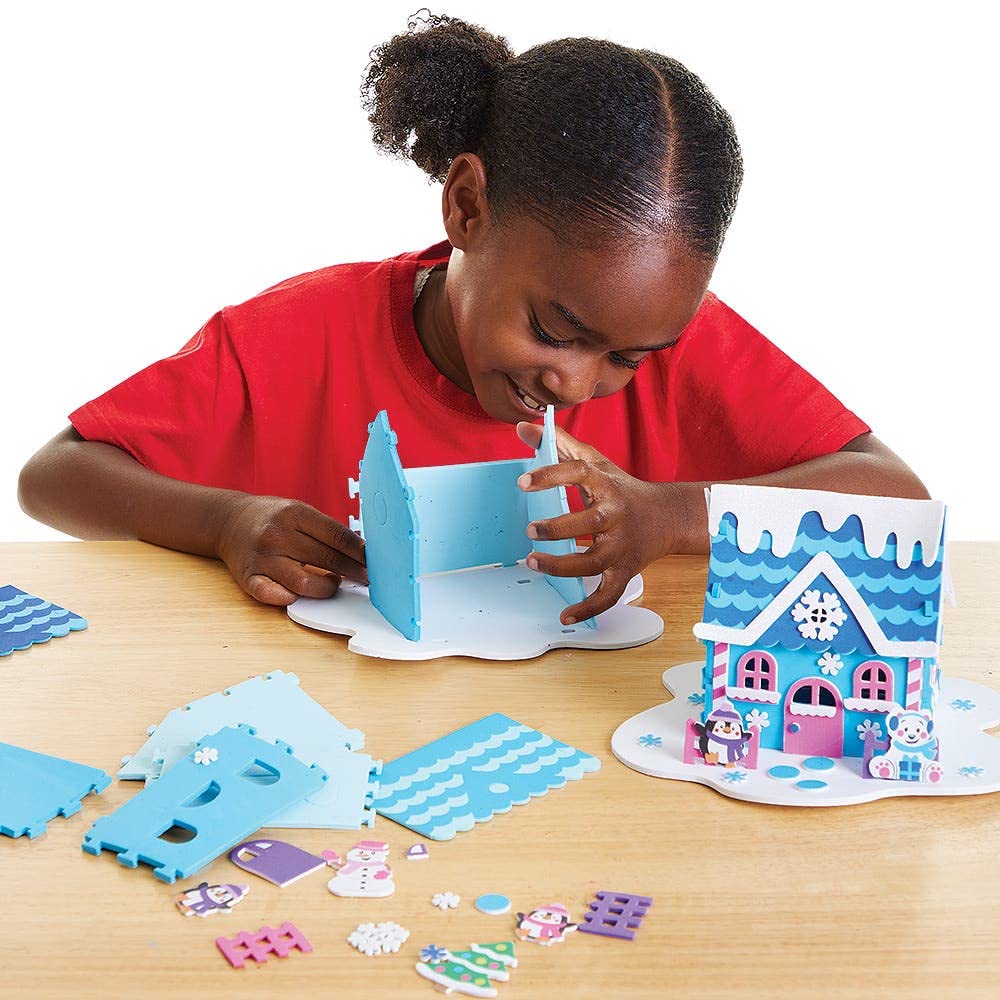 Baker Ross FX292 Snowman House Craft Kit - Pack of 2, 3D Foam Christmas Decoration for Kids 7