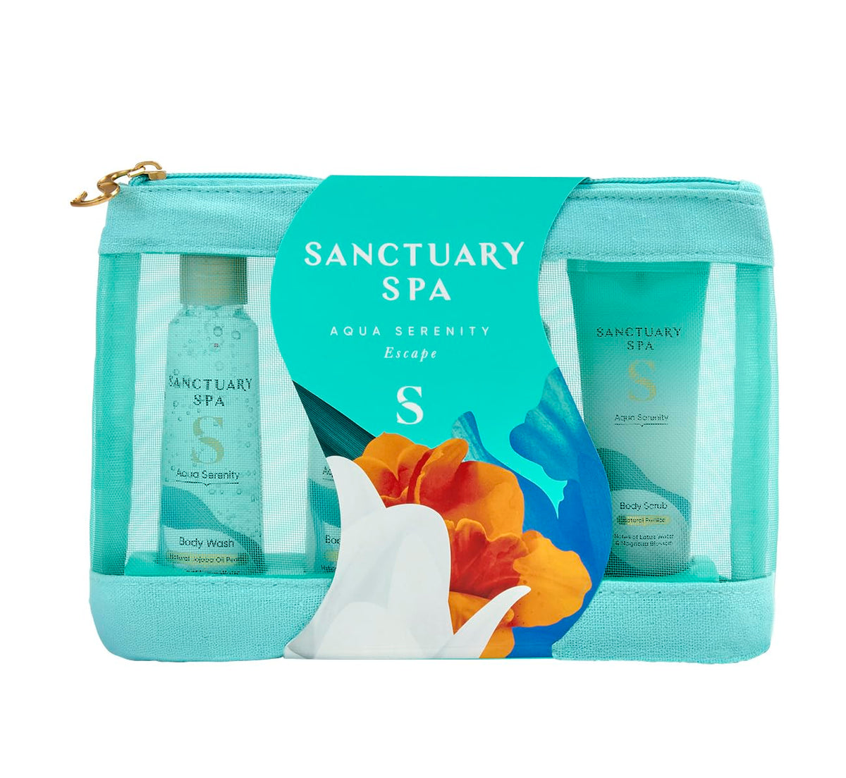 SANCTUARY Aqua Serenity Escape Gift Set - 4-Piece Body Wash, Lotion, Bath Float & Scrub