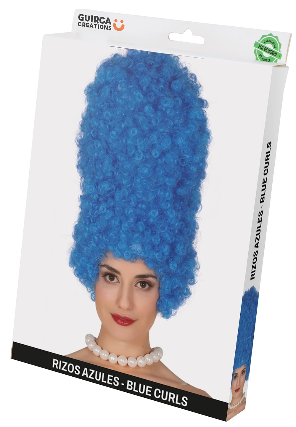 FIESTAS GUIRCA Blue Curly Wig - 15.7" Synthetic Hair | One Size | Adult