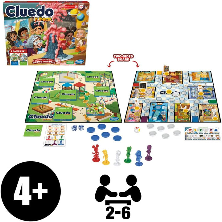 Clue Junior-Spiel, 2-seitiges Spielbrett, 2 Spiele in 1, Clue Mystery-Spiel für Jüngere