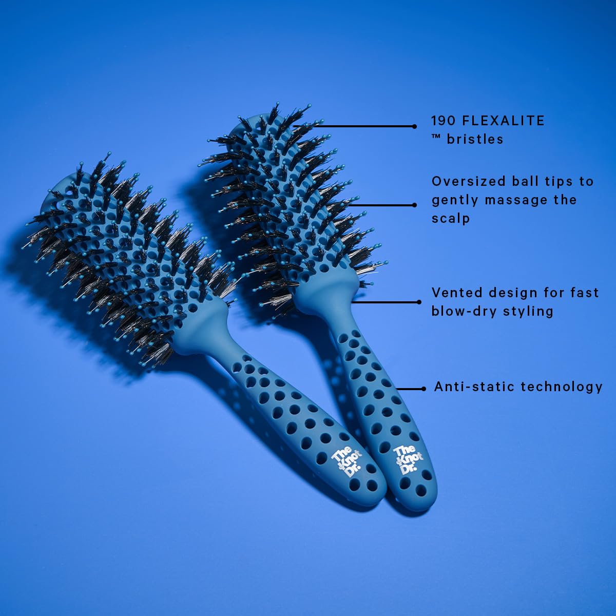 THE KNOT DR. Round Hair Brush - Thermal Barrel for Blow Drying | FLEXALIT Bristles | Blue 2