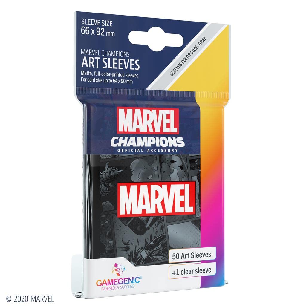 Gamegenic Marvel Champions Sleeves - Black, 50-Pack with Transparent Case
